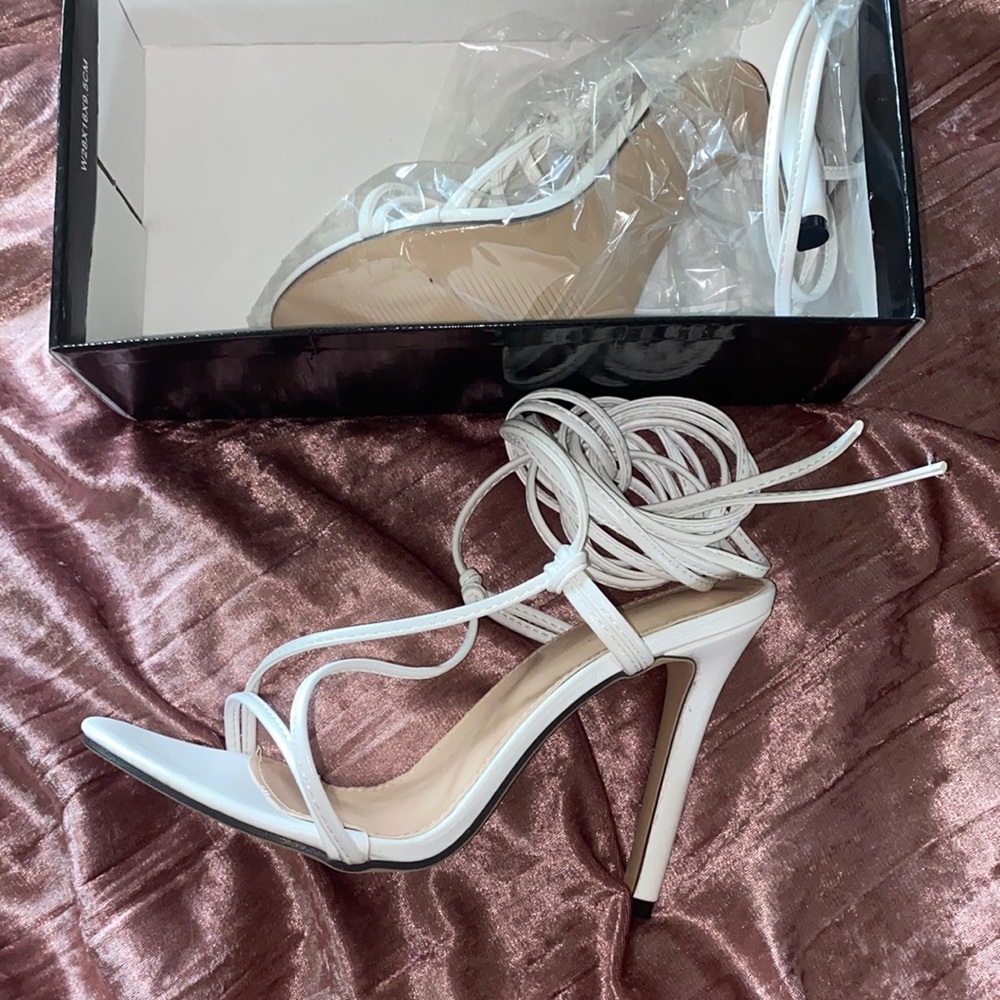 White strap heels